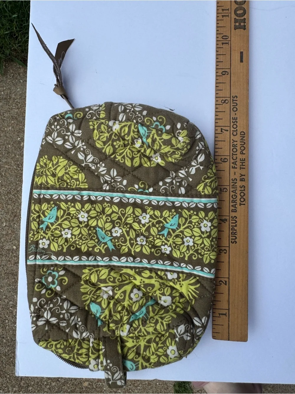 Quilted Floral Bird Print Wristlet Pouch - Green